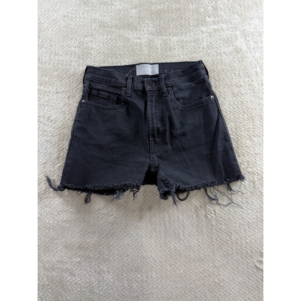 Everlane Womens High Waist Straight Denim Shorts Black Raw Hem Size 25
